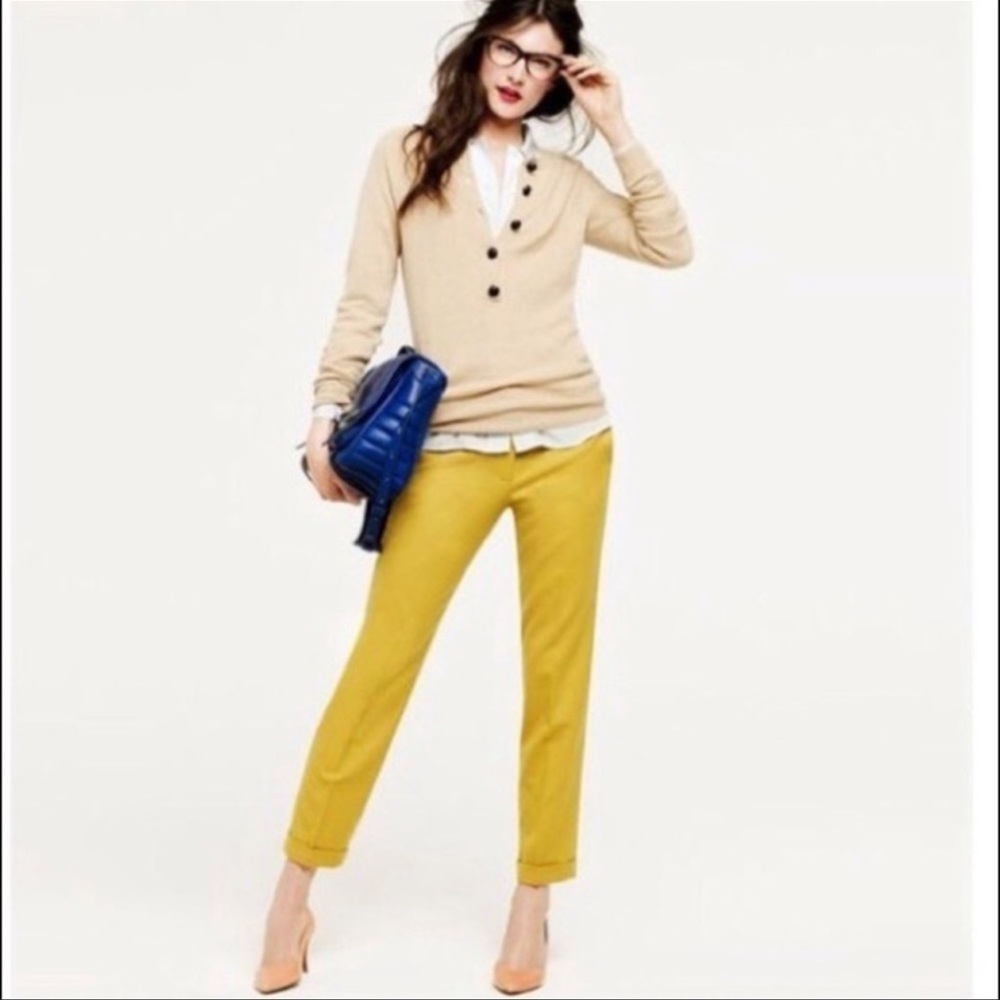 J. Crew 100% Linen Cafe Trousers Yellow Size 6 Petite